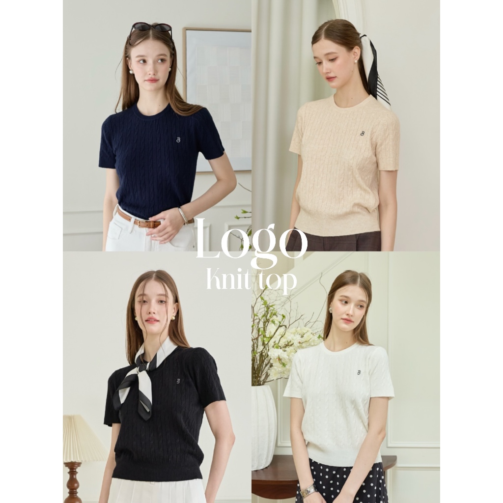TOPBASIX - Logo knit top เสื้อยืดไหมพรมแขนสั้น