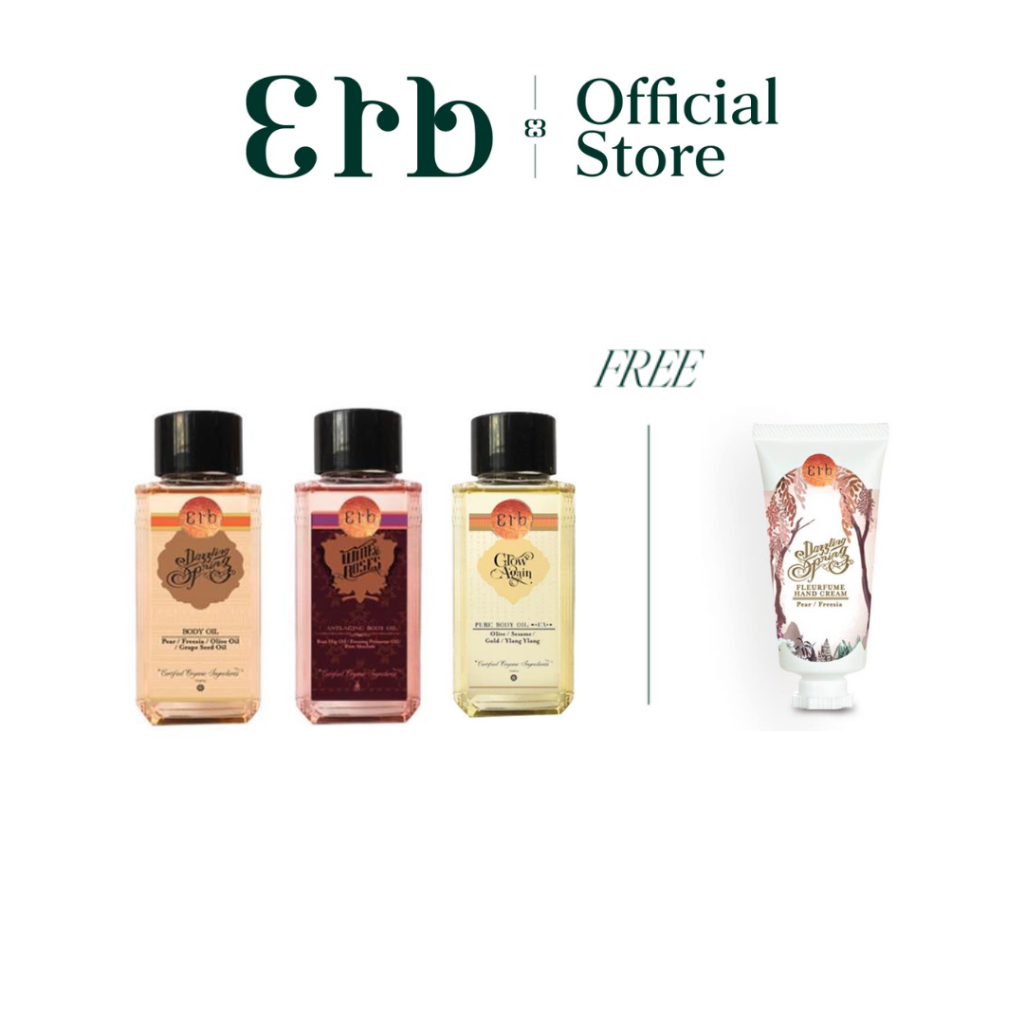 ERB Dazzling spring, Wine & Roses, Glow Again oil 50 ml รับฟรี! Hand cream 25g.