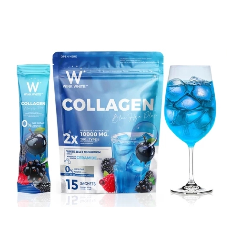 Wink White COLLAGEN BLUE HYA PLUS คอลลาเจน สูตรไฮยา  1 ห่อ มี 15 ซอง