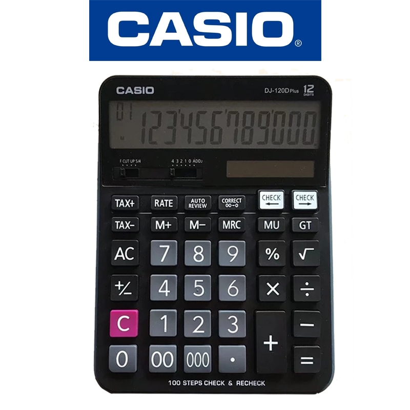 Casio DJ-120D PLUS စားပွဲတင်ဂဏန်းတွက်စက် 12 လုံး (နေရောင် + ဘက်ထရီ) အစစ် | စင်တာအာမခံ ၂ နှစ်