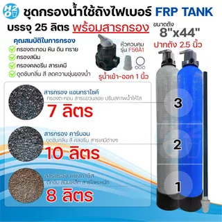 ชุดถังกรองน้ำใช้ ถังไฟเบอร์ FRP 1ถัง ขนาด 8x44 นิ้ว พร้อมสารกรอง/หัวควบคุมถัง กรองน้ำประปา น้ำบาดาล