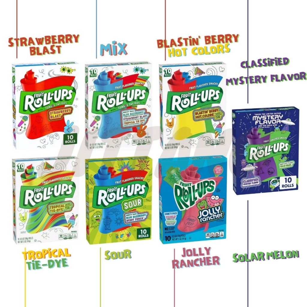 fruit roll ups with tongue tattoos มี 10 โรล น้ำหนัก 141 กรัม มี 7 รส