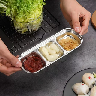 จานซอสเกาหลีสแตนเลส 304 จานจิ้ม สีทอง จานซอสหม้อไฟ จานบาร์บีคิว จานปรุงรสแบบสองช่อง สามช่อง Korean condiment dish 2025