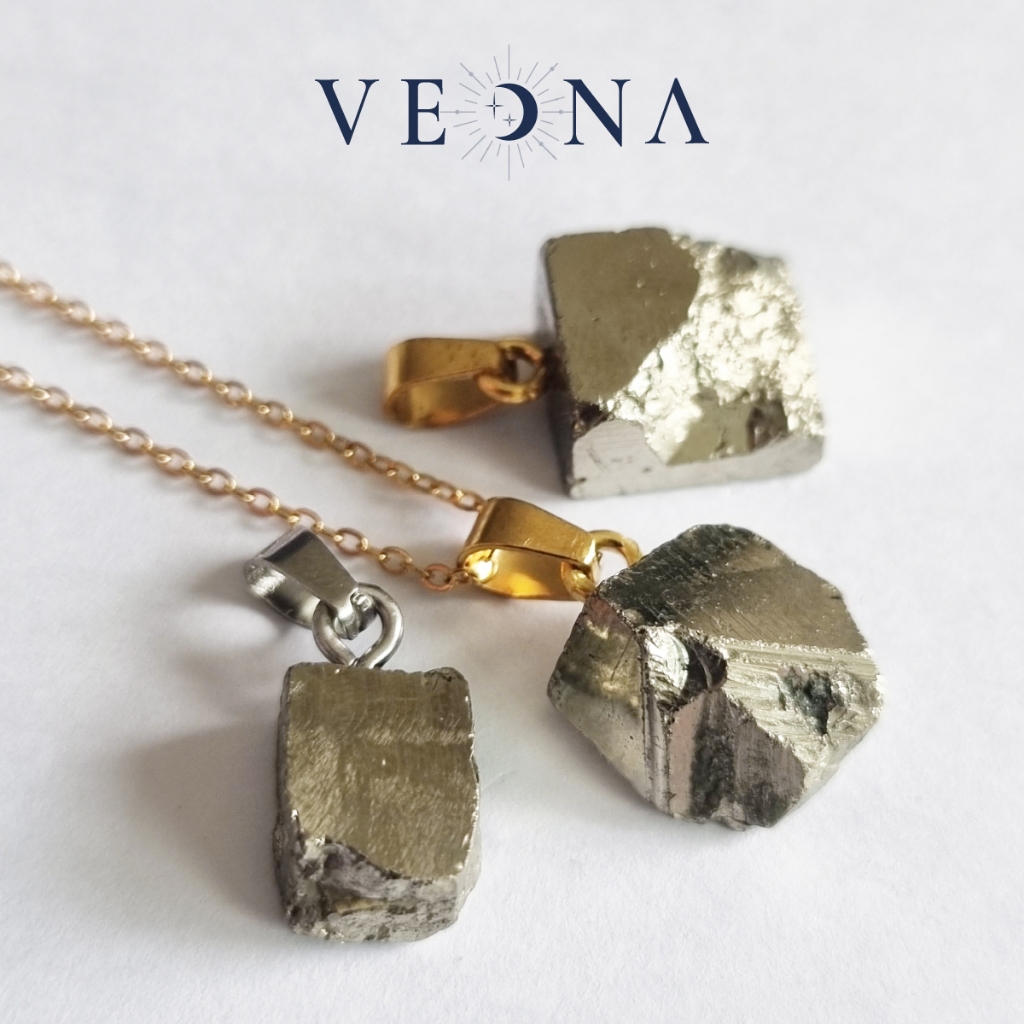 จี้หิน Pyrite หินแท้ | สร้อยคอสีเงินดึงดูดความมั่งคั่ง | เลือกชิ้นได้ (แถมสร้อยฟรี)