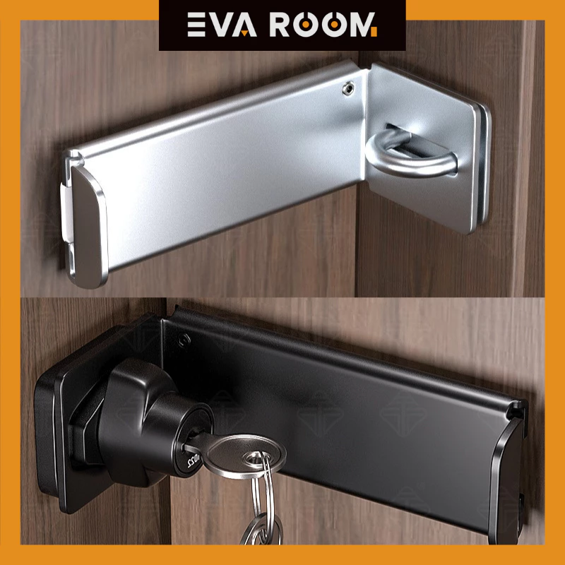 evaroom สายยูแบบราง ตัวล็อคประตูเสริมความปลอดภัย (สีดำ/เงิน)