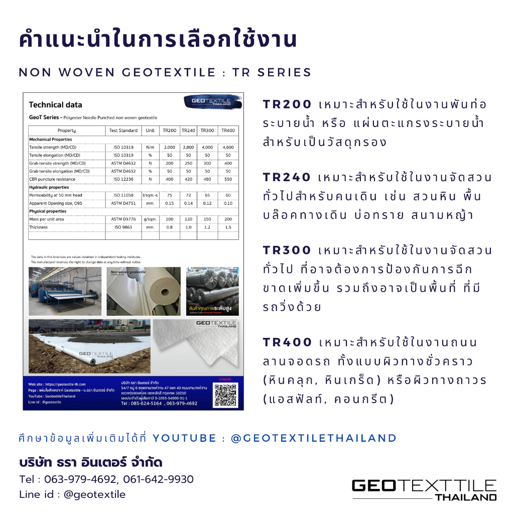 Non Non woven Geotextile TR300 ขนาด 2x50m.แผ่นปูกันดินทรุด แผ่นรองทราย เกรดงานวิศวกรรม ระบายน้ำได้ดีมาก - รูปที่ 6