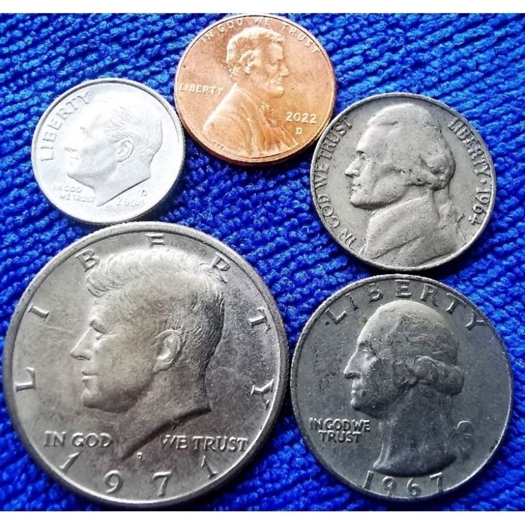 เหรียญ​ต่างประเทศ​ ส​ห​รัฐ​อเมริกา​ USA, ชุด​ 1,5,10,25, 50 Cent, ใช้แล้ว​, #​491