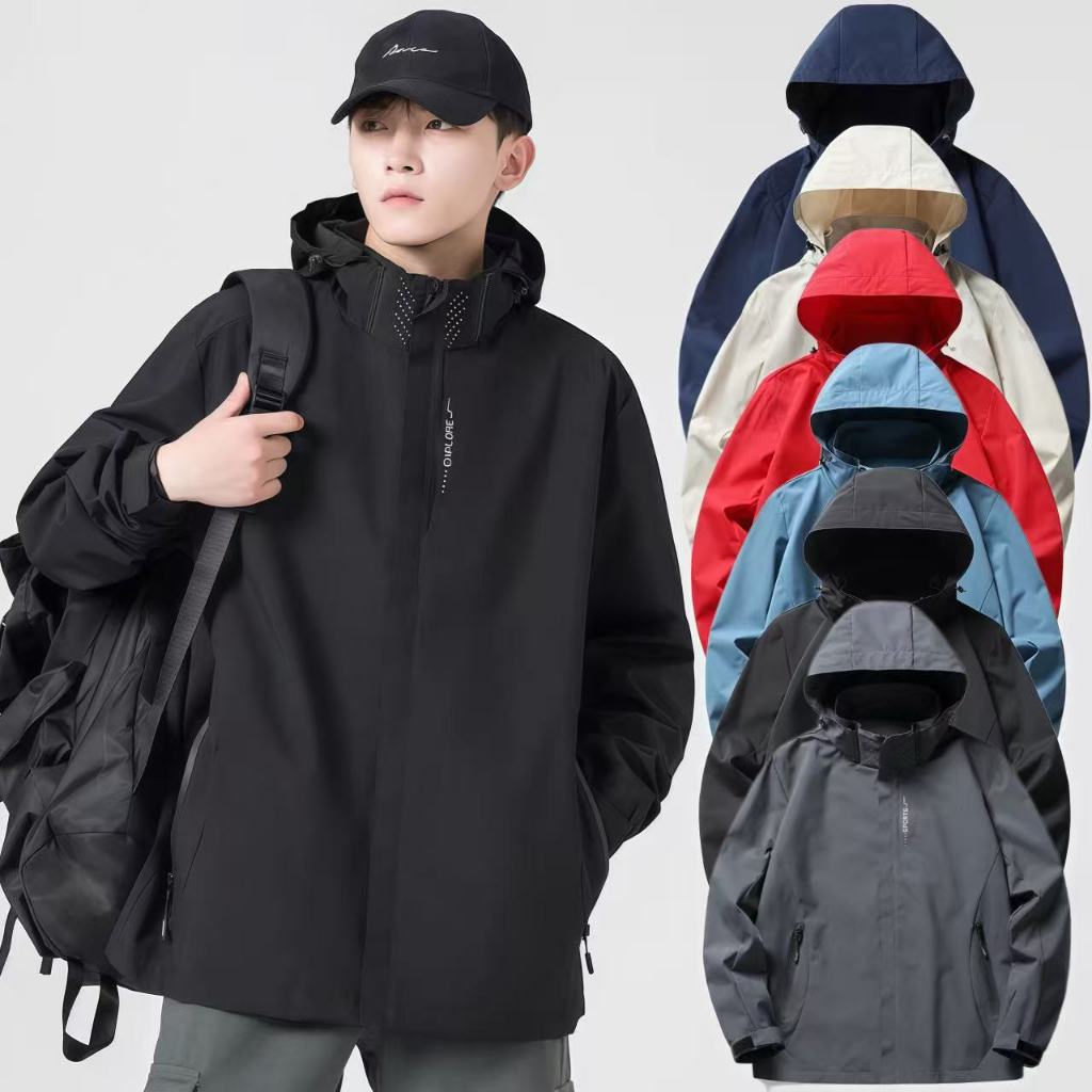 เสื้อแจ็คเก็ตผู้ชายกันลม กันลมและกันน้ํา ป้องกันรังสียูวี ถอดหมวกได้ ใส่ได้ทั้งผู้หญิงและผู้ชาย