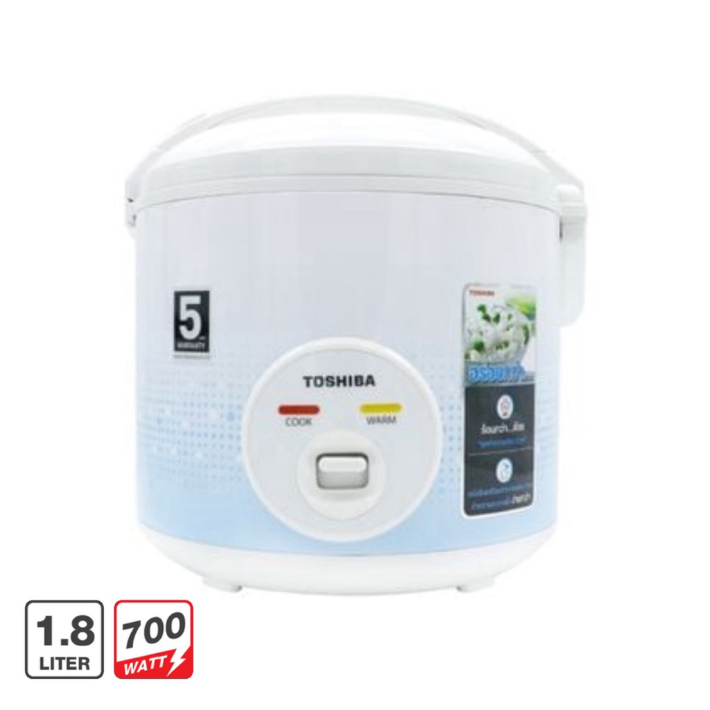 หม้อหุงข้าวอุ่นทิพย์ TOSHIBA รุ่น RC-T18JA(B) กำลังไฟ 700วัตต์ ทันสมัย ความจุ 1.8 ลืตร