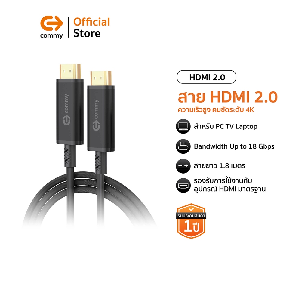 Commy สาย HDMI 2.0 คมชัดระดับ 4K ยาว 1.8เมตร HDMI ความเร็วสูง สําหรับ PC TV Laptop คุณภาพดี สาย hdmi