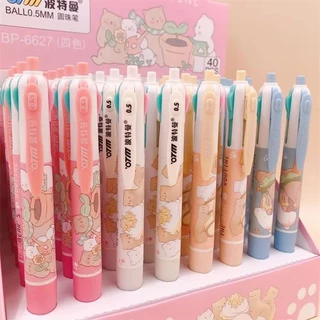 🎀กล่อง 40 ด้าม 🎀ปากกากดลูกลื่น 4 สี ลายการ์ตูนน่ารัก แฟนซีหลากสีสัน น่าใช้ เครื่องเขียนสำนักงาน โรงเรียน