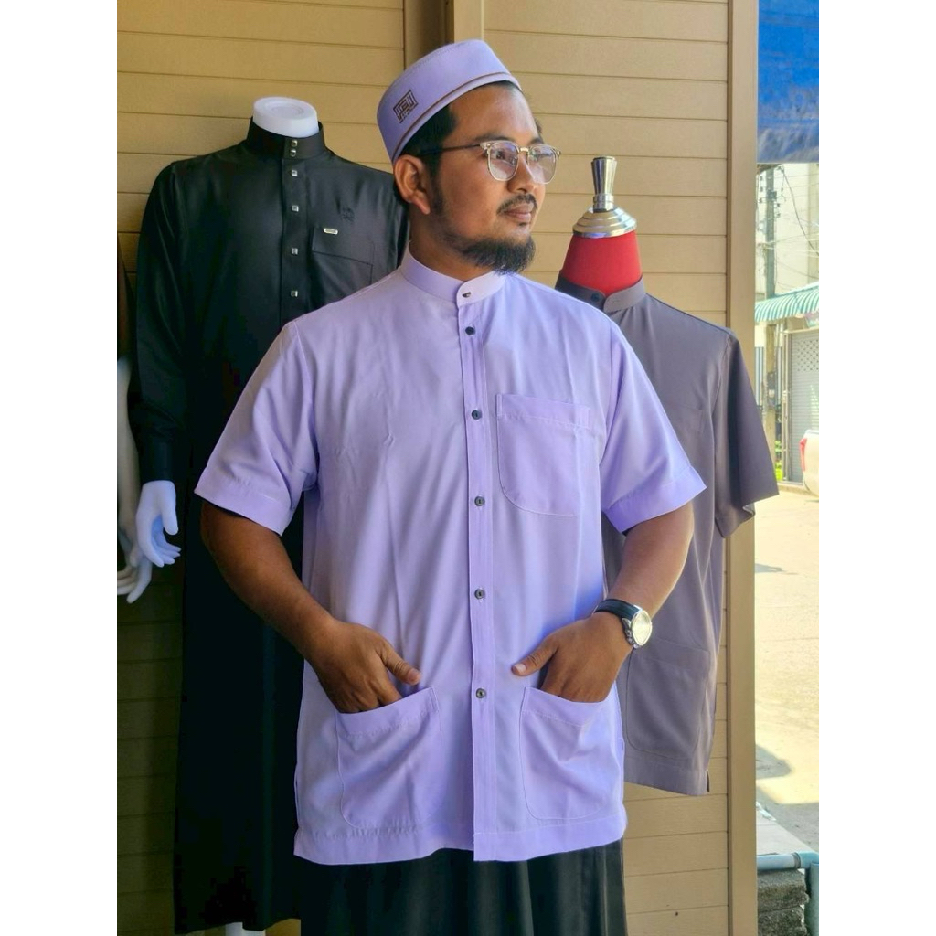 เสื้อซาฟารีแขนสั้นผ้าวาโก้สามกระเป๋า