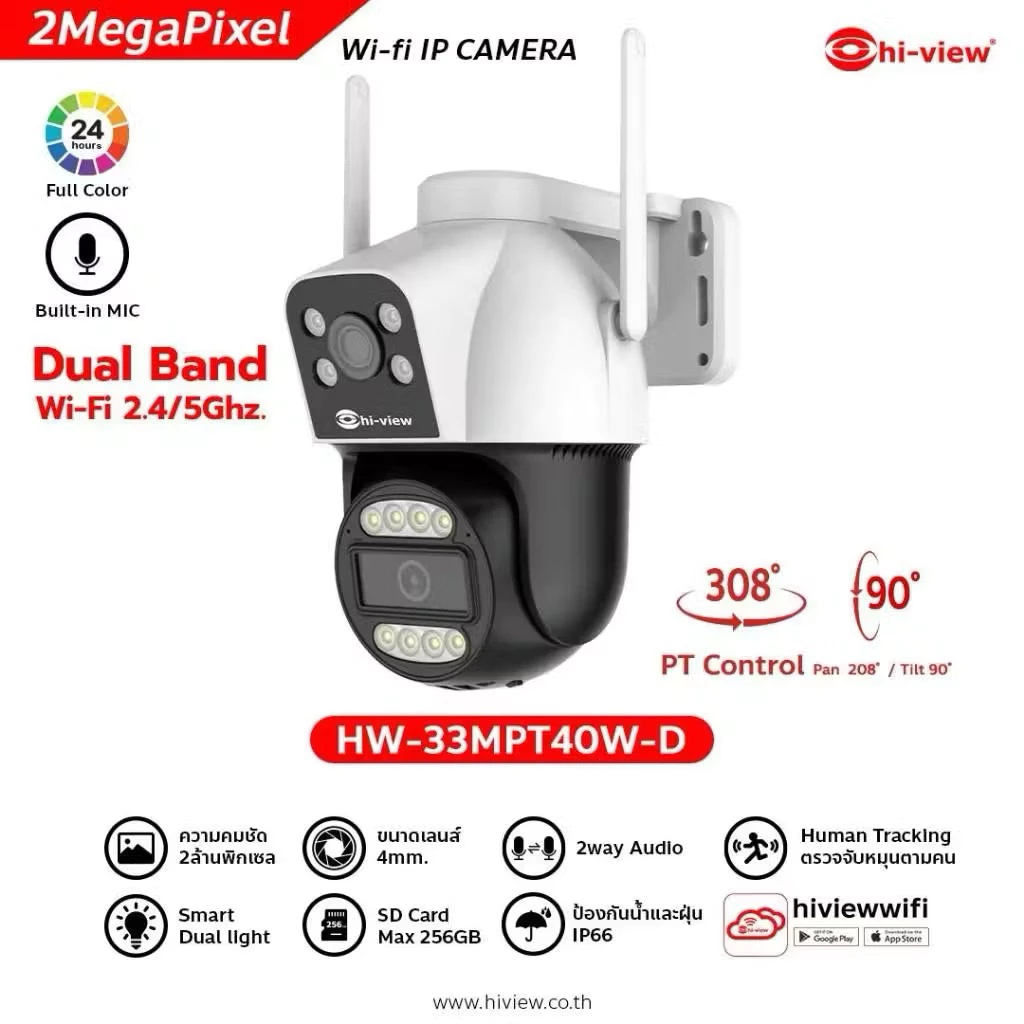 Hi-view HW-33MPT40W-D กล้องเลนท์คู่ ความคมชัด 2 ล้าน ตรวจจับความเคลื่อนไหว ฟรี เมม 64G