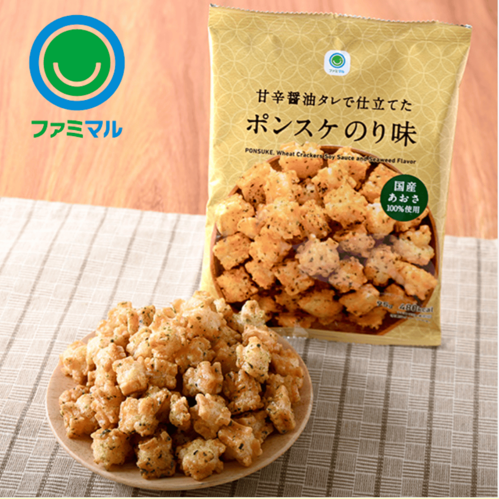 FamilyMart Ponsuke Seaweed Soy Sauce Snack – Crispy Japanese Rice Crackers, Sweet & Savory Glaze