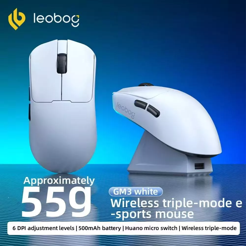 LEOBOG GM3 GM3SE เมาส์ไร้สายแสงอัลตร้า 500mAh ระดับแบตเตอรี่ 6 DPI Tri-Mode รองรับสําหรับเกมสํานักงาน