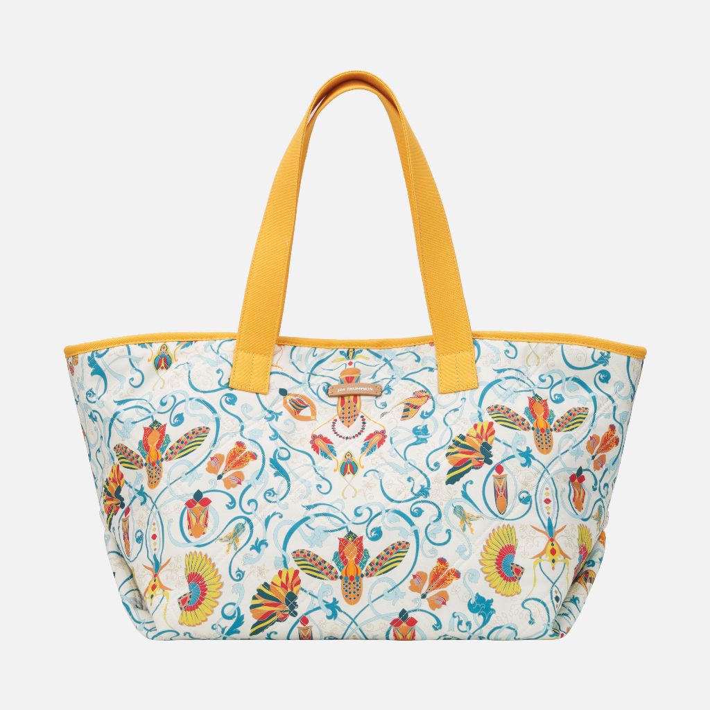 Venation Quilted Cotton Capri Medium Beach Bag - Ecru
