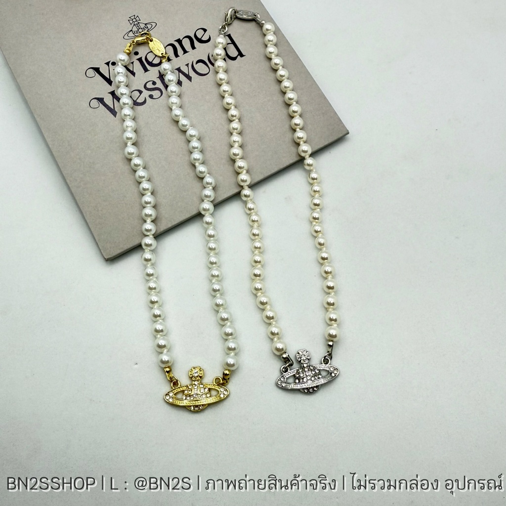 สร้อยคอไข่มุกจี้ดาวเสาร์สีเงิน-ทอง งานปั๊มด้านหลัง งานพรีเมียม 1:1 ราคาไม่แพง ส่งไว VW Mini Bas Pearl Chocker