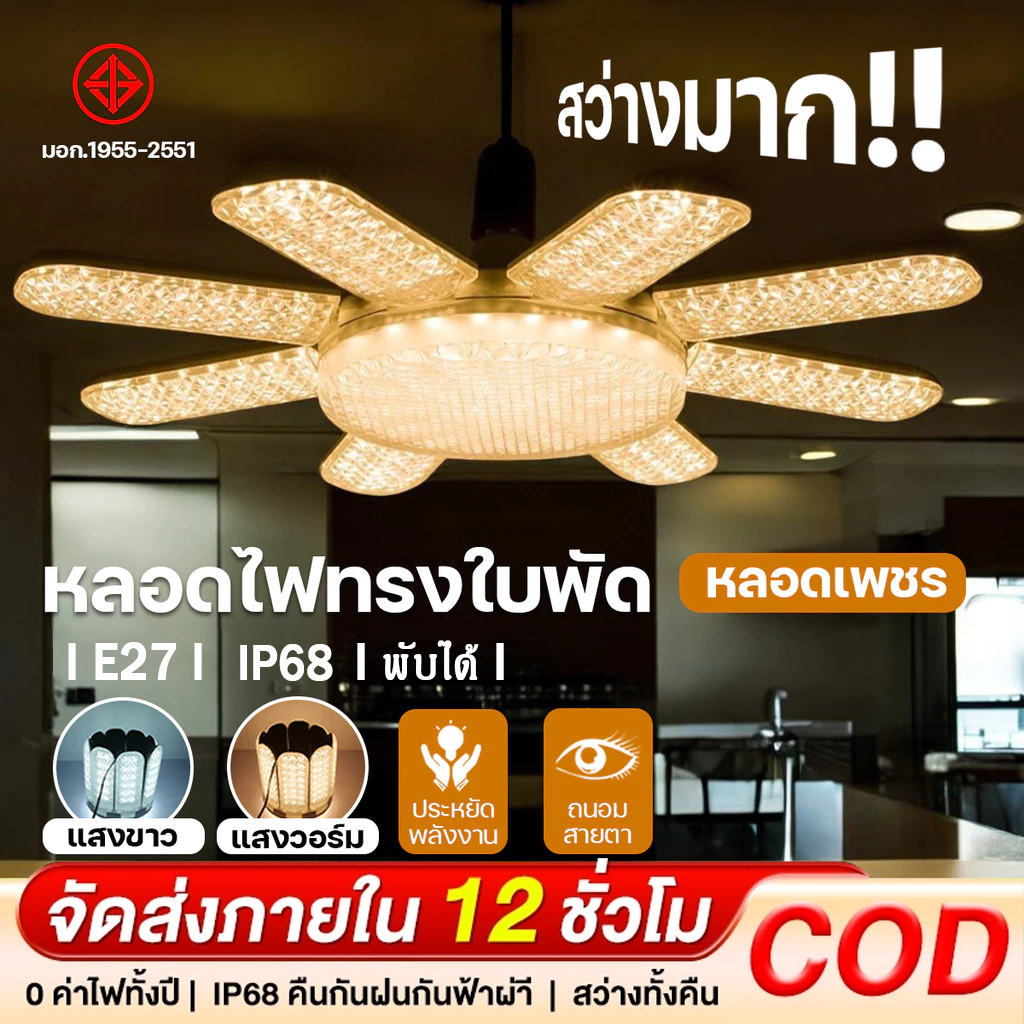 ไฟตลาดนัดกำลังสูง หลอดไฟ LED Bulb หลอดไฟไดมอนด์ ไฟตลาดนัด E27ซุปเปอร์สว่าง ใช้งานสะดวก พับเก็บได้ ทรงใบพัด ไฟร้านอาห