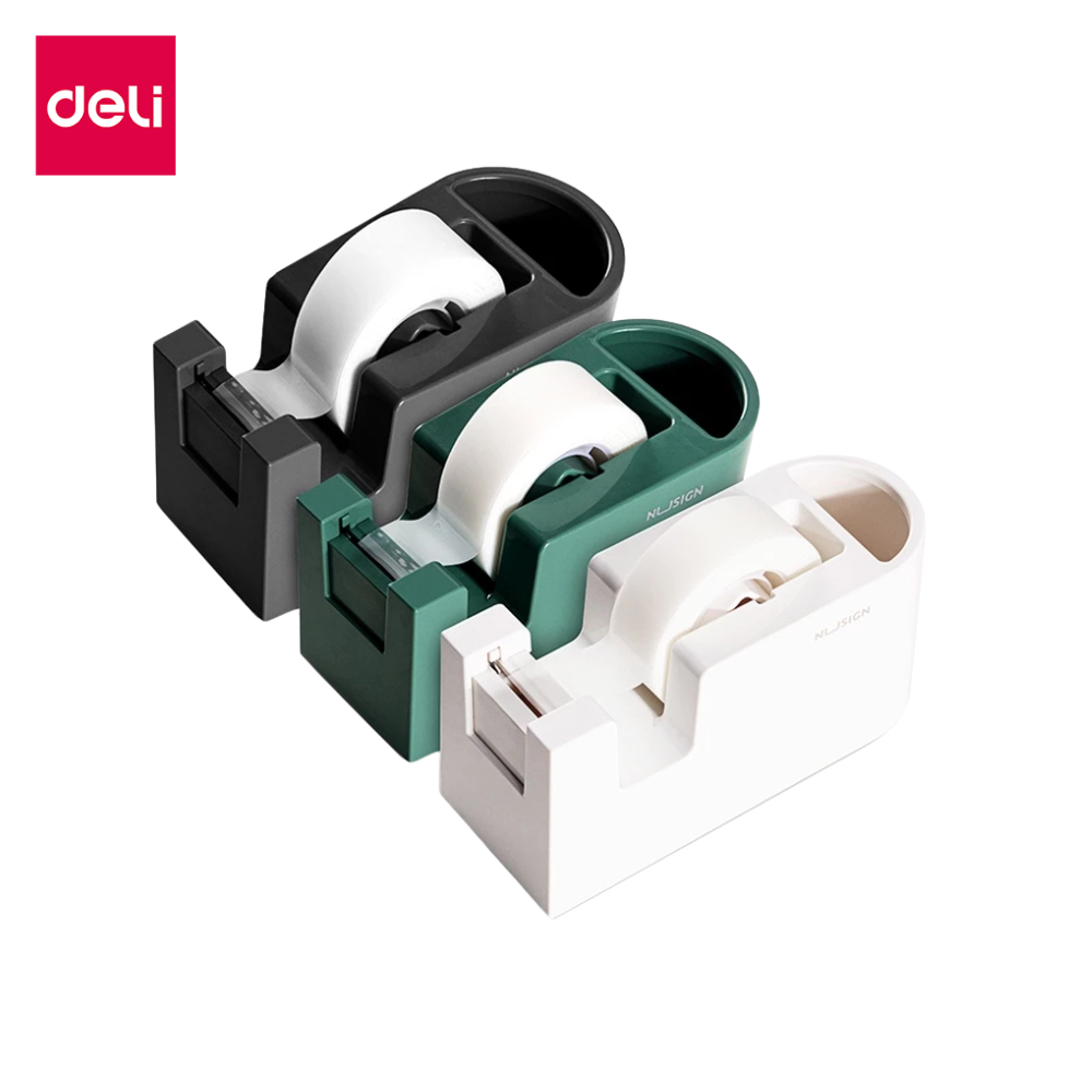 Deli แท่นตัดเทป แท่นตัดเทปใส 18mm หลากสี สามารถใส่ปากกาได้ อุปกรณ์สำนักงาน Tape Dispense