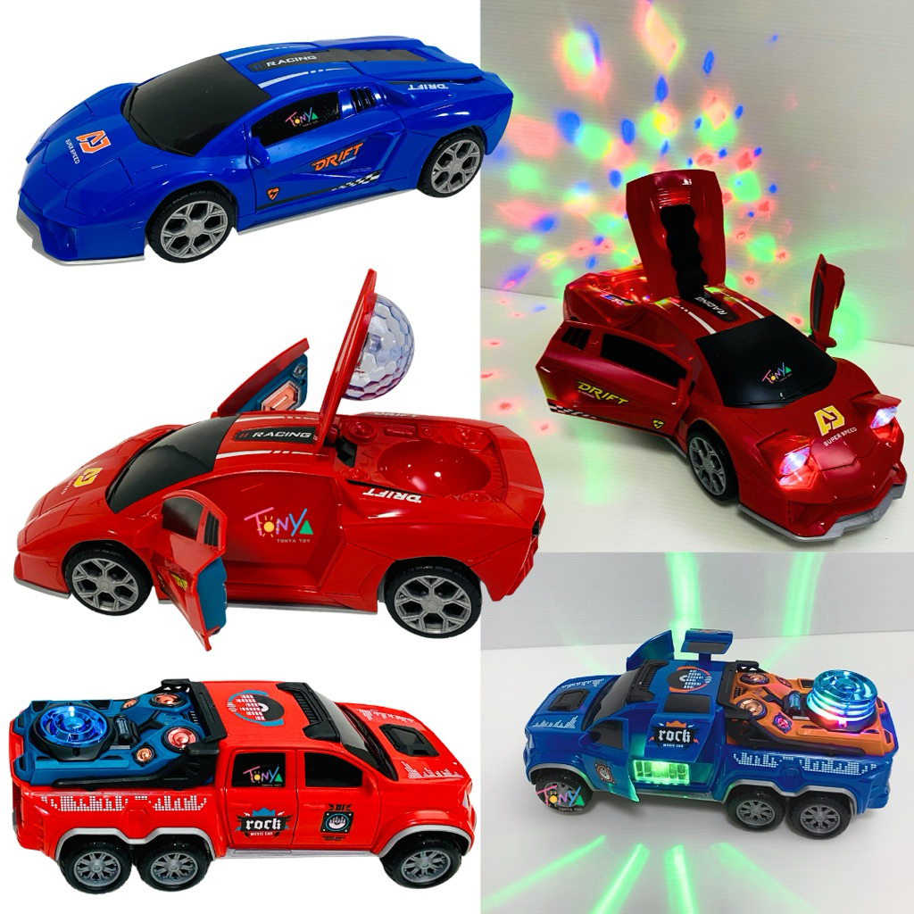 รถกระบะ รถสปอร์ต ชนถอย มีเสียงเพลง EDM มีไฟ ประตูเปิดได้ รถของเล่นสำหรับเด็ก