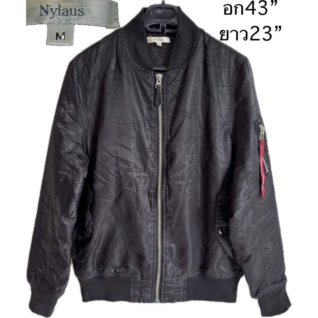 J มือสอง  เสื้อแจ็คเก็ต Nylaus MA-1 Flight Jacket เสื้อคลุมทหาร แขนยาว เสื้อแจ็คเก็ตสั้น สีพื้น สำหร