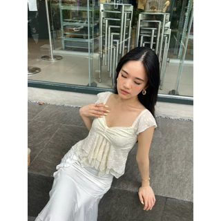 พร้อมส่ง taryn - ronnie top เสื้อลูกไม้ ซีทรู ชายระบายเลเยอร์ แขนตุ๊กตาน่ารักมาก