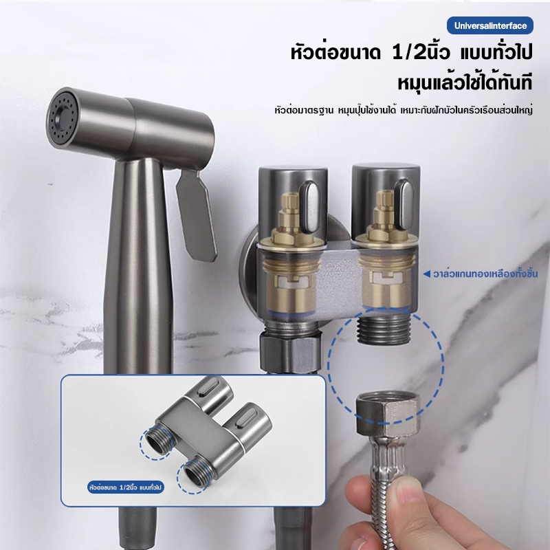 หนึ่งเข้าสองออก วาล์วมุมควบคุมคู่ หัวฉีดชำระ ชุดฉีดชำระ แรงดันสูง สายฉีดชำระ แบบสปริง หัวฉีดชำระ ท่ออาบน้ำแบบยืดหดได้ - รูปที่ 4