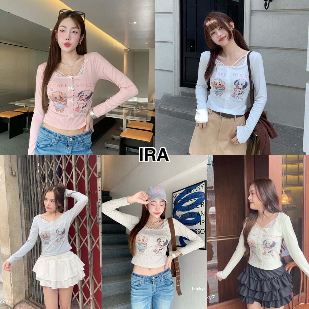 BY IRA  🎉พร้อส่ง🎉 เสื้อยืดน่ารักสไตล์ Y2K สำหรับผู้หญิง ออกแบบมาให้กระชับสัดส่วนและสวมใส่ง่าย