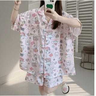 ฺBeyou G431 ชุดนอนไหมอิตาลี บิ๊กไซส์ อก 52นิ้ว แขนสั้นขาสั้นลายการ์ตูน ผ้านุ่มใส่สบาย