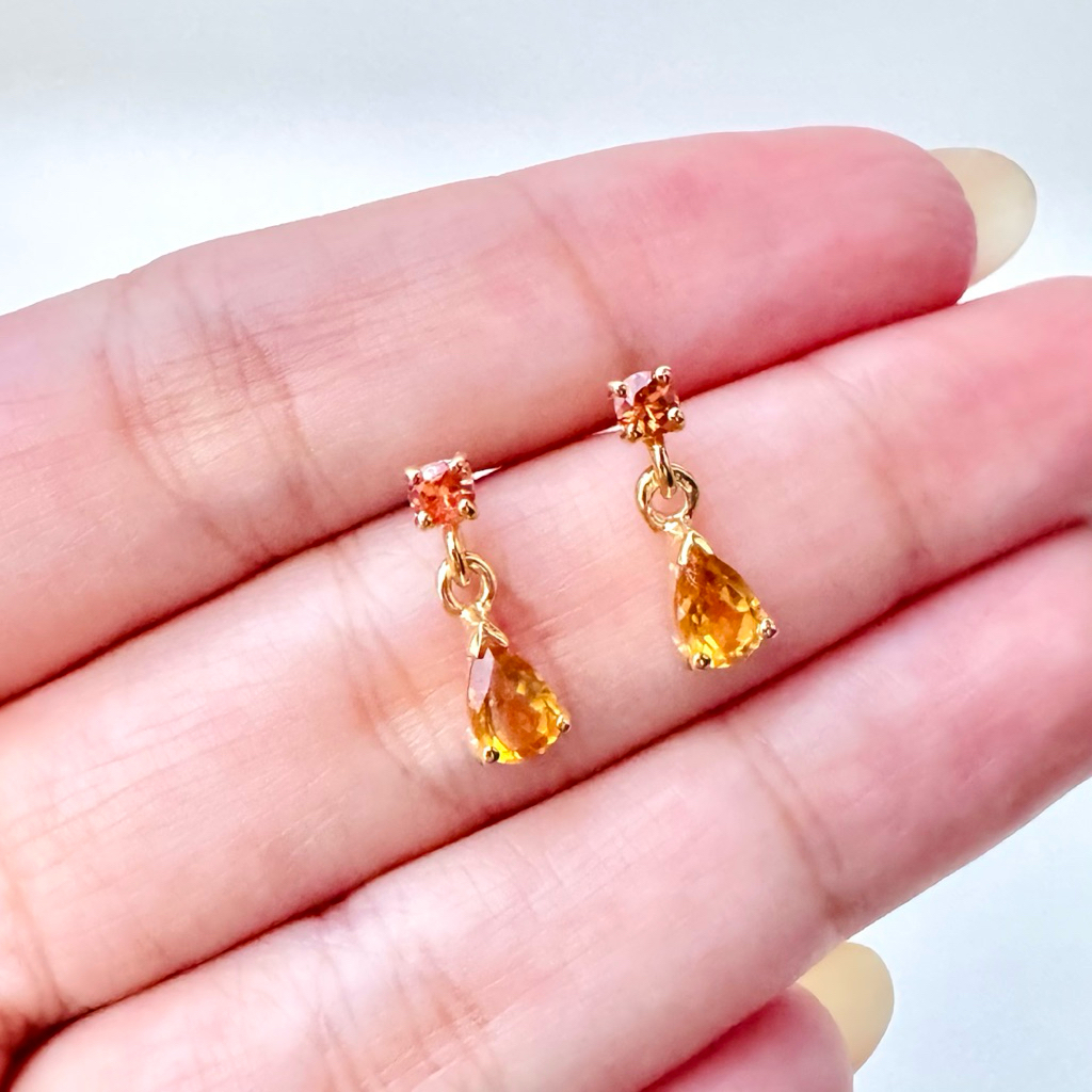 ต่างหูเงินแท้ 925 ฝังพลอยซิทรินทรงหยดน้ำ(Citrine) และบุษราคัม(Orange Sapphire)