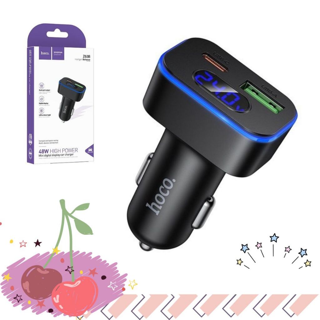 พร้อมส่งจากไทย HOCO Z63B 48W CAR CHARGER PD30W+QC3.0 หัวชาร์จมือถือในรถยนต์ จอดิจิทัล ชาร์จเร็ว