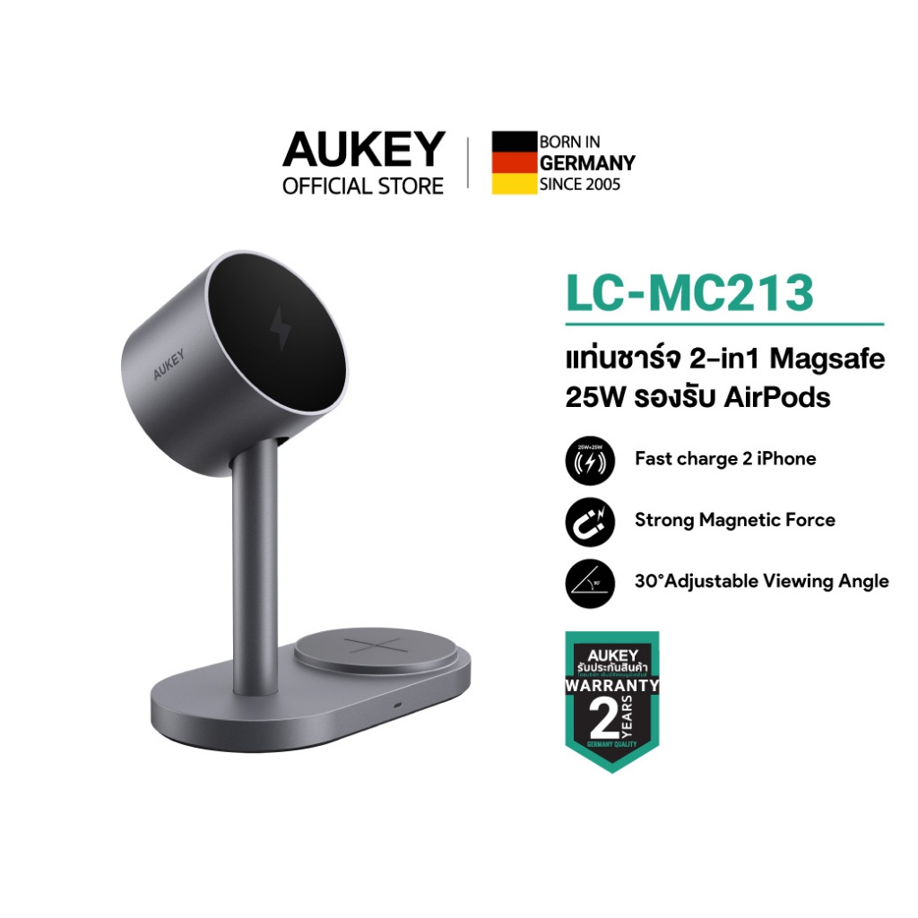 AUKEY แท่นชาร์จไร้สาย 2-in-1 Qi2.2 MagFusion 2X Magnetic Wireless Charging Station LC-MC213