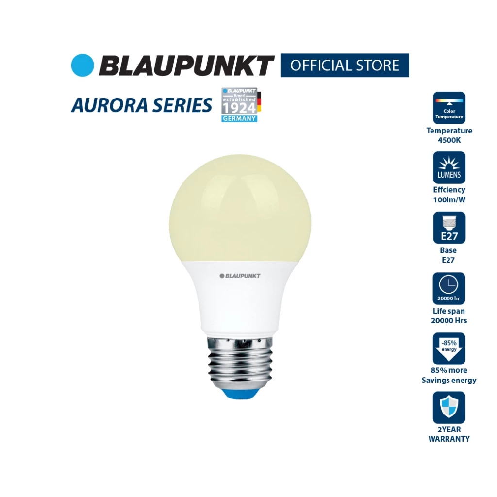BLAUPUNKT หลอดไฟ 7W 9W แสงคลูไวท์ 4500K LED BULB รุ่น AURORA SERIES มาตรฐานเยอรมัน รับประกัน 2 ปี