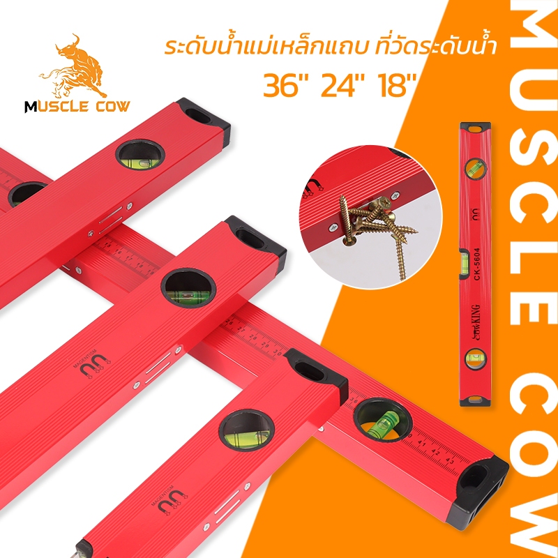 MUSCLE COW ระดับน้ำแม่เหล็กแถบ อลูมิเนียมวัดระดับ 36นิ้ว 24นิ้ว 18นิ้ว อุปกรณ์ช่าง