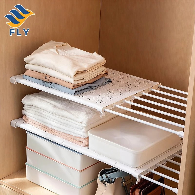 FLY_ชั้นวางของที่พับเก็บได้ 30 - 125 ซม. ตู้เสื้อผ้าชั้นแบ่งพาร์ติชันฟรีหลุมปล่อยน้ำชั้นวางของชั้นวางรองเท้าตู้เก็บของ