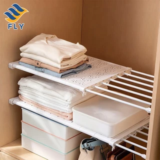 FLY_ชั้นวางของที่พับเก็บได้ 30 - 125 ซม. ตู้เสื้อผ้าชั้นแบ่งพาร์ติชันฟรีหลุมปล่อยน้ำชั้นวางของชั้นวางรองเท้าตู้เก็บของ