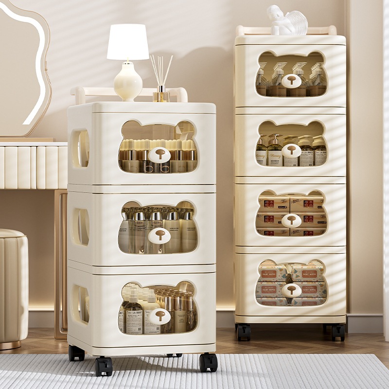 NeatBox ชั้นวางของอเนกประสงค์ ตู้เก็บของแคบลายน้องหมี พร้อมล้อเลื่อน+ที่จับ ลายน้องหมีน่ารัก กันน้ำ