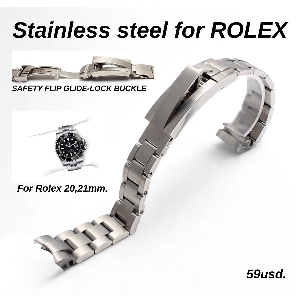 สายนาฬิกา สําหรับ Rolex Submarine Daytona 20,21mm.หัวเข็มขัดแบบ SAFETY FLIP GLIDE-LOCK BUCKLE For RO