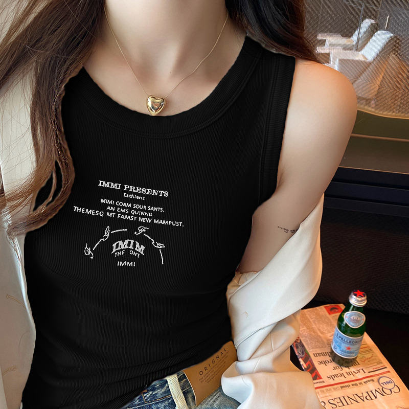 เสื้อกล้ามสกรีนลาย ไม่มีบราไม่มีฟองน้ำในตัว เสื้อกล้ามแฟชั่น เสื้อกล้ามลายอักษร สีพื้นเปิดไหล่ สำหรับสตรี นุ่มสวมใส่สบาย