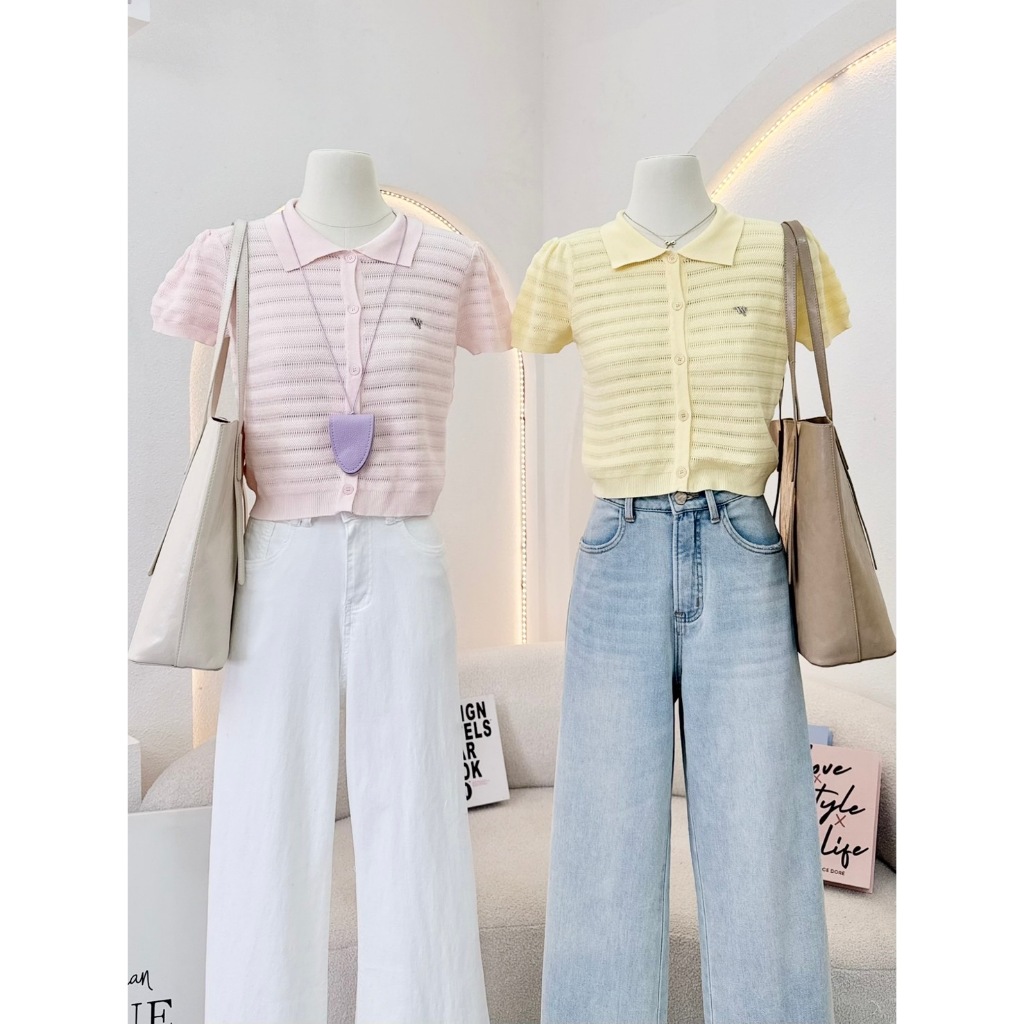 WAYA เสื้อไหมพรมคอผ้าฉลุเบาๆ