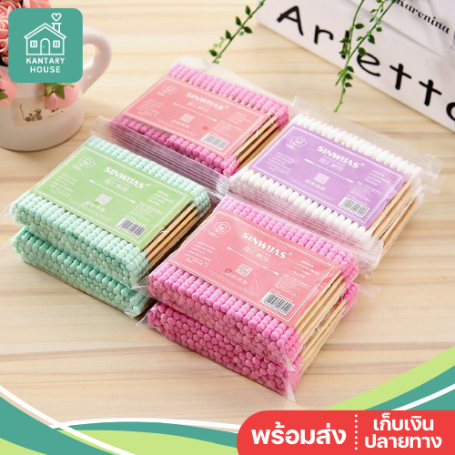 💗พร้อมส่ง💗 คอตตอนบัต เนื้อแน่น คอตต้อนบัต คัดตอนบัด Cotton Buds สำลีก้าน 100 ชิ้น - ไม้แคะหู