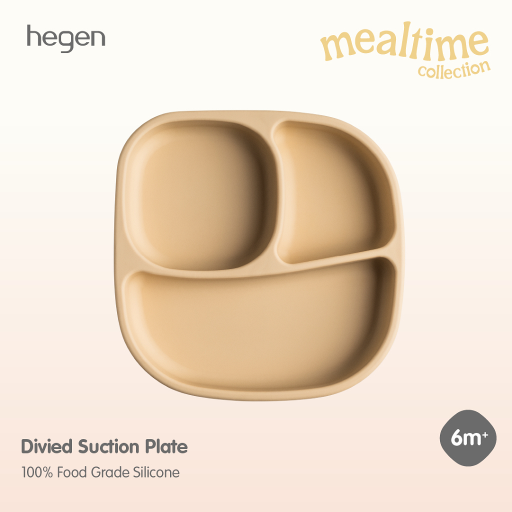 Hegen ชามอาหารสำหรับเด็ก จานหลุม Divided Suction Plate Silicone Taupe