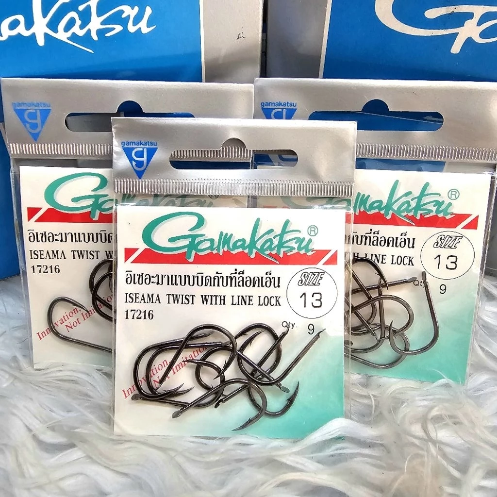 ตัวเบ็ด Gamakatsu 17216 ซองเขียว อิเซอะมาแบบบิดกับที่ล็อคเอ็น ตูดแบน ISEAMA TWIST WITH LINE LOCK 17216