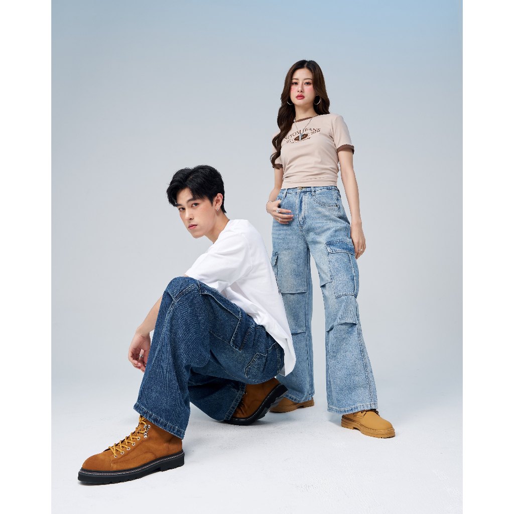 Niyom Jeans collection INDIGO : รุ่น BCG007 กางเกงคาโก้ Unisex ทรงกระบอก