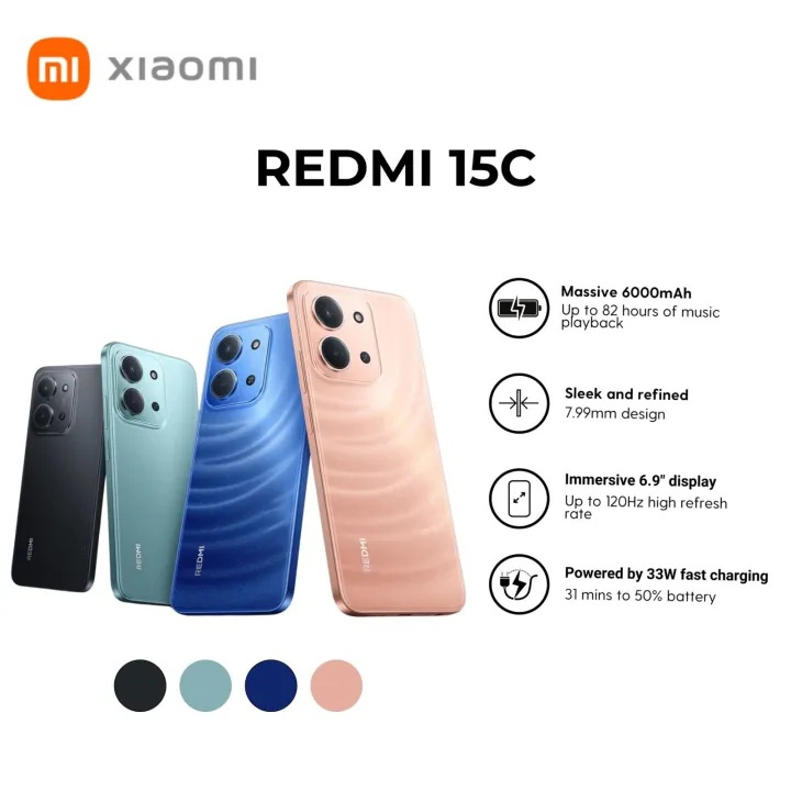 Redmi 15C 4G 8+256GB เครื่องศูนย์แท้ รับประกันศูนย์ไทย 12 เดือน