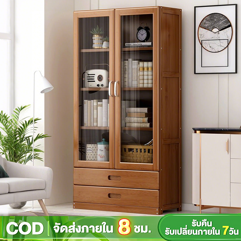 ชั้นวางหนังสือตู้หนังสือชั้นเก็บอะคริลิคโปร่งใสตู้หนังสือประตู Simple Multi-Layer Space-Saving Cabinet