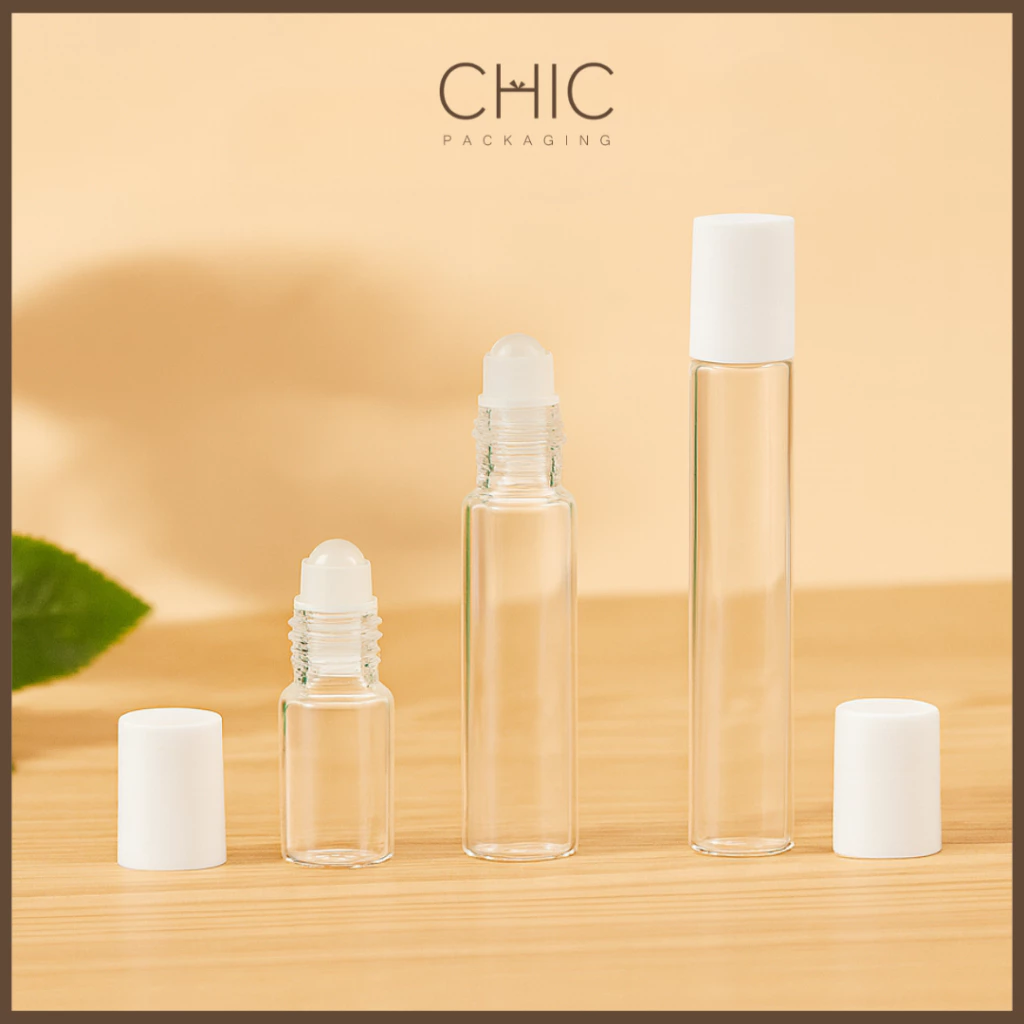 ขวดลูกกลิ้งแก้วสีใส ขนาด3/5/10ml ฝาพลาสติกขาว ขวดน้ำมันนวด หัวลูกกลิ้งแบบโรลออน ใส่น้ำมันหอมระเหย น้ำหอม thumbnail 4