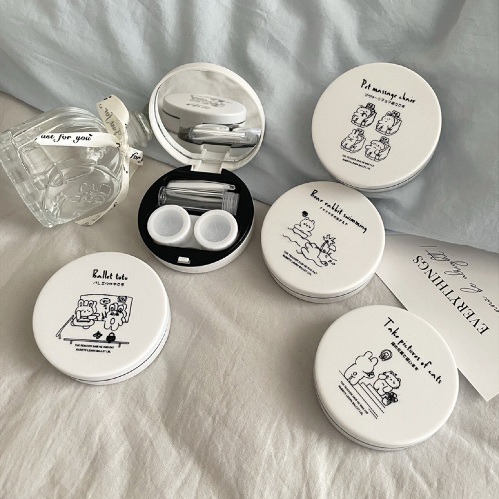 พร้อมส่ง🖤 ตลับคอนแทคเลนส์ ลายมินิมอล น่ารัก อุปกรณ์ครบครัน