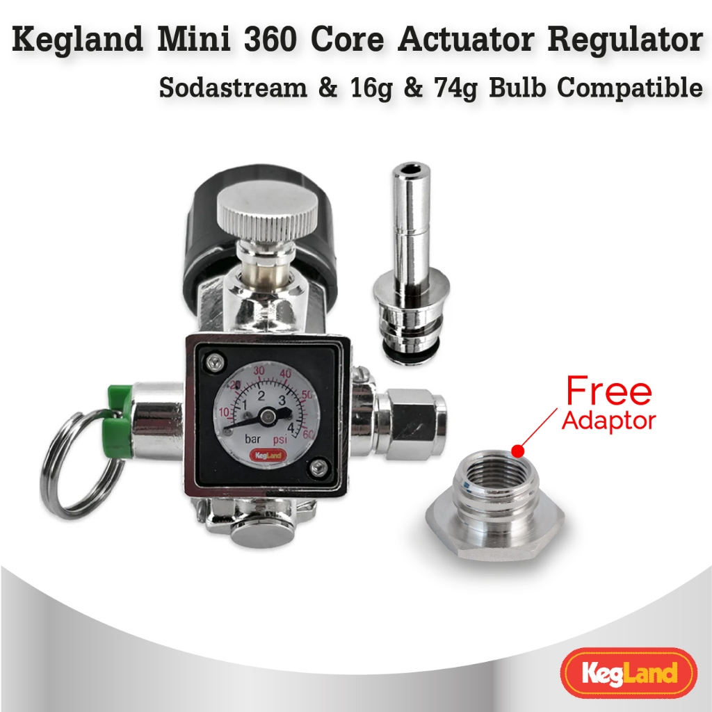 KegLand Mini360 Core Actuator Regulator–Sodastream&16g & 74g Bulb Compatible+Kl20411 Adaptor for 74g