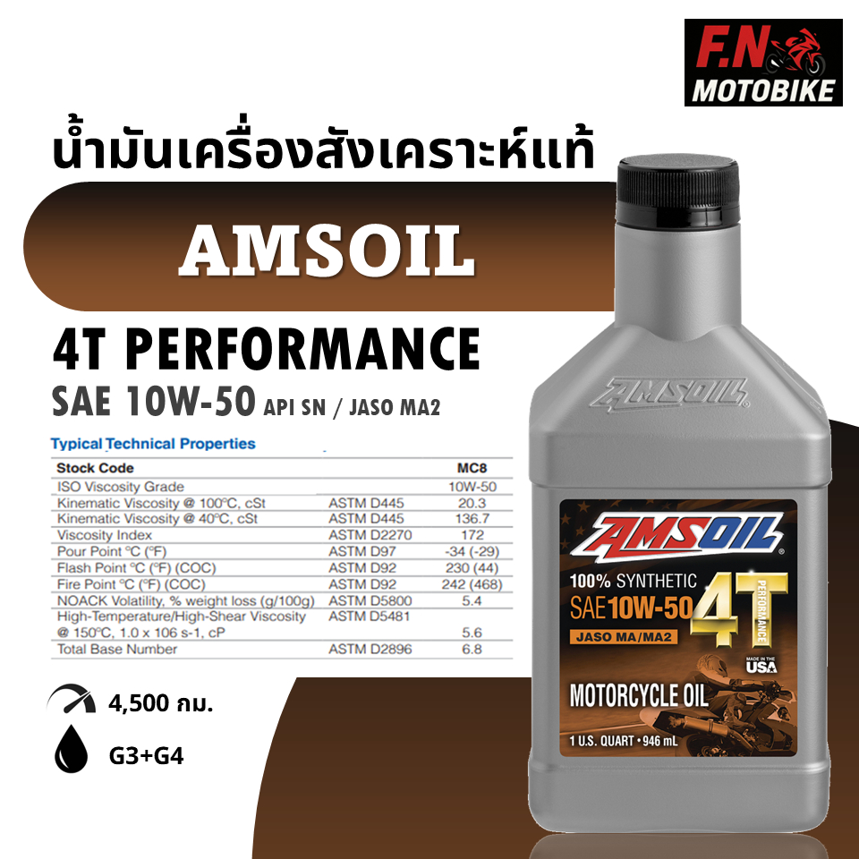 AMSOIL 4T PERFORMANCE 10W-50 น้ำมันเครื่องสังเคราะห์แท้